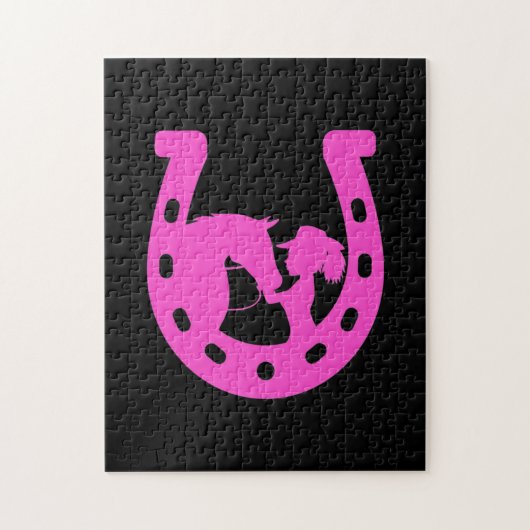 Mädchen mit Pferd und Western-Hut Hot Pink Horsesh Puzzle (Vertikal)