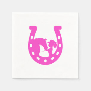 Mädchen mit Pferd und Western-Hut Hot Pink Horsesh Serviette
