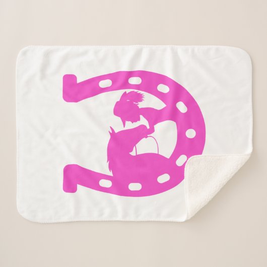 Mädchen mit Pferd und Western-Hut Hot Pink Horsesh Sherpadecke (Vorderseite (Horizontal))