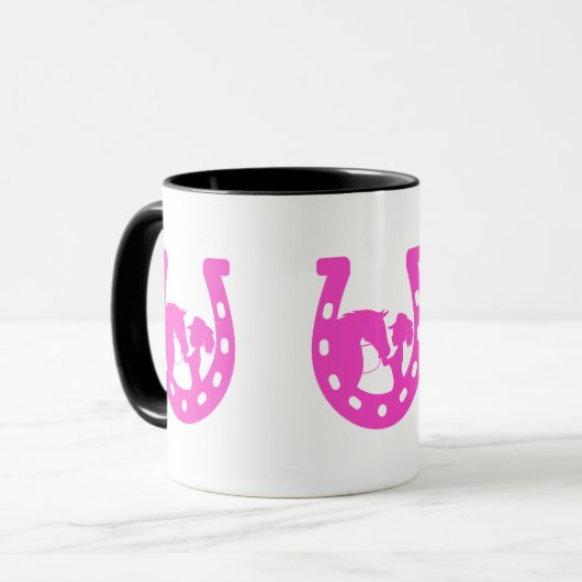 Mädchen mit Pferd und Western-Hut Hot Pink Horsesh Tasse (Vorderseite Links)