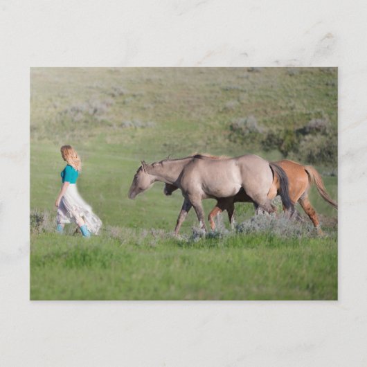 Mädchen mit Pferden Postkarte (Vorderseite)