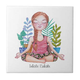 Mädchen mit Pflanze vermitteln Fliese