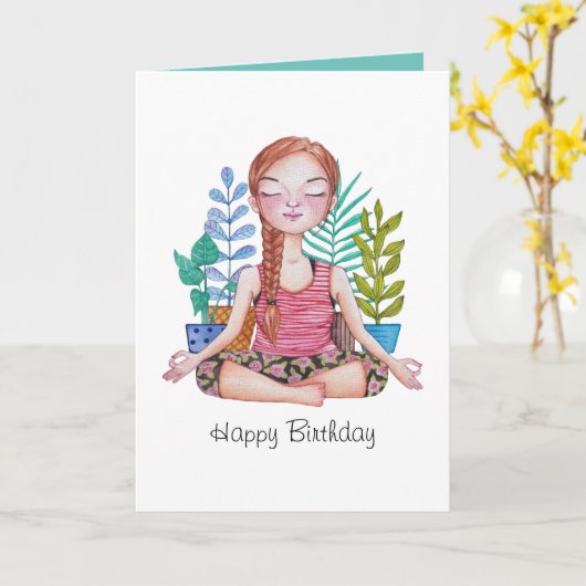 Mädchen mit Pflanze vermitteln Karte (Gelbe Blume)