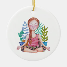 Mädchen mit Pflanze vermitteln Keramik Ornament