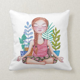 Mädchen mit Pflanze vermitteln Kissen