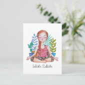 Mädchen mit Pflanze vermitteln Postkarte (Stehend Vorderseite)