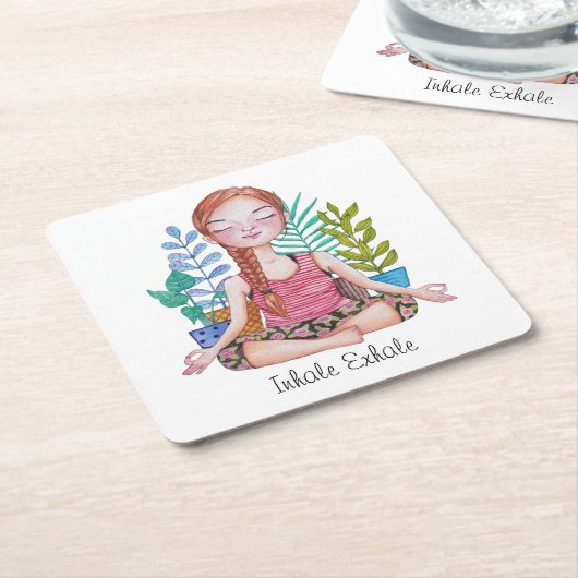 Mädchen mit Pflanze vermitteln Rechteckiger Pappuntersetzer (angewinkelt)