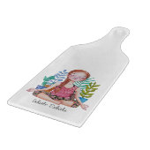 Mädchen mit Pflanze vermitteln Schneidebrett (Ecke)