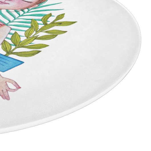 Mädchen mit Pflanze vermitteln Schneidebrett (Ecke)