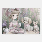Mädchen mit Poodle- und Katzenfreunden Geschenkpapier Set (Vorderseite 3)