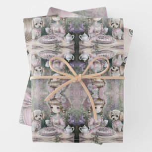 Mädchen mit Poodle- und Katzenfreunden Geschenkpapier Set