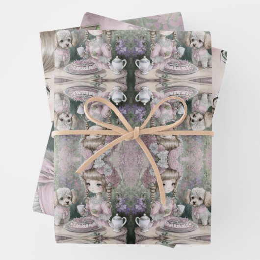 Mädchen mit Poodle- und Katzenfreunden Geschenkpapier Set (Beispiel)