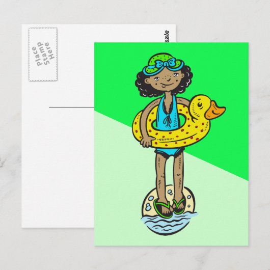 Mädchen mit Pool Toy Postkarte (Vorne/Hinten)