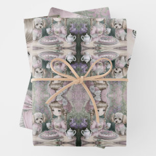 Mädchen mit Pudel und Katzenfreunden Geschenkpapier Set