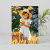 Mädchen mit Pumpkin Basket Happy Halloween Folieneinladung (Stehend vorne)