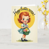 Mädchen mit Punkten Frühling Karte (Gelbe Blume)