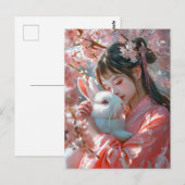 Mädchen mit Rabbit Chinesischer Zodiakkunst Postkarte (Vorne/Hinten)