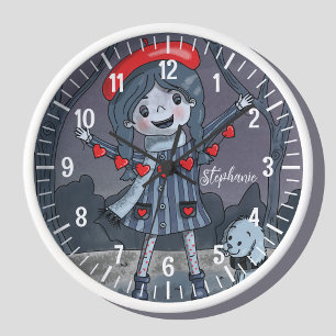Mädchen mit Red Hat Monochromatic Wall Clock Uhr