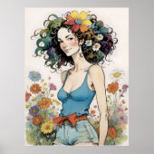 Mädchen mit Regenbogen-Blume im Haar Poster (Vorne)
