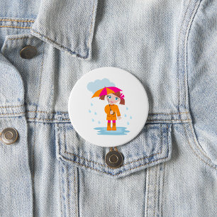 Mädchen mit Regenschirm an regnerischen Tagen für  Button