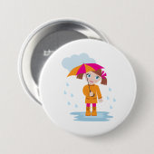 Mädchen mit Regenschirm an regnerischen Tagen für Button (Vorne & Hinten)