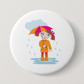 Mädchen mit Regenschirm an regnerischen Tagen für Button (Vorderseite)