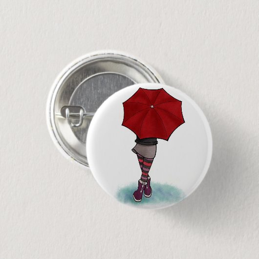 mädchen mit Regenschirm Button (Vorne & Hinten)