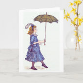 Mädchen mit Regenschirm, Grußkarte Karte (Gelbe Blume)
