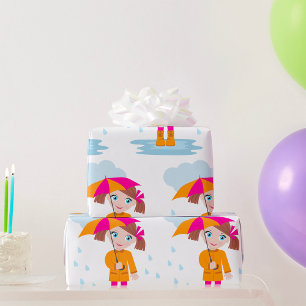 Mädchen mit Regenschirm im Regen Kinder Regentag Geschenkpapier