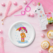 Mädchen mit Regenschirm im Regen Kinder Regentag Pappteller (Party)