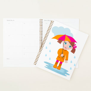 Mädchen mit Regenschirm im Regen Kinder Regentag Planer