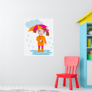 Mädchen mit Regenschirm im Regen Kinder Regentag Poster