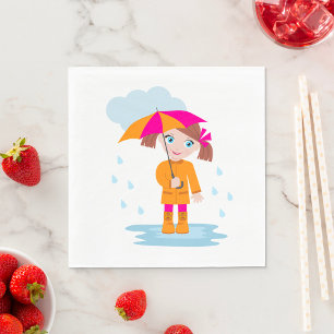 Mädchen mit Regenschirm im Regen Kinder Regentag Serviette