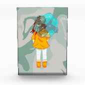 Mädchen mit Regenschirm im Windrain-Grünen wirbeln Fotoblock (Vorderseite)