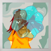 Mädchen mit Regenschirm im Windrain-Grünen wirbeln Poster (Vorne)