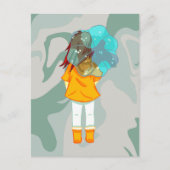 Mädchen mit Regenschirm im Windrain-Grünen wirbeln Postkarte (Vorderseite)