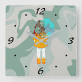 Mädchen mit Regenschirm im Windrain-Grünen wirbeln Quadratische Wanduhr (Vorderseite)