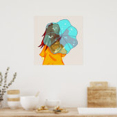 Mädchen mit Regenschirm im Windrain Zeichnend Poster (Küche)