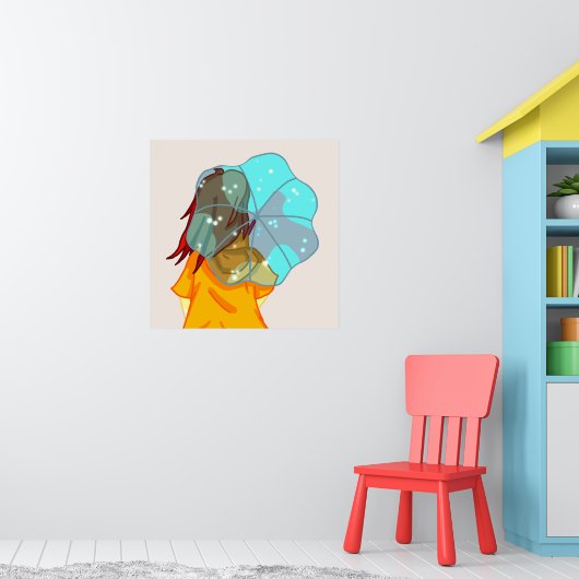 Mädchen mit Regenschirm im Windrain Zeichnend Poster (Kinderzimmer 1)
