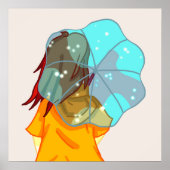 Mädchen mit Regenschirm im Windrain Zeichnend Poster (Vorne)