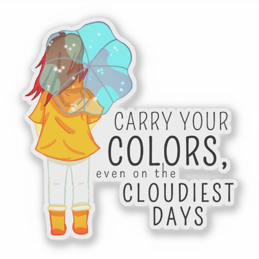 Mädchen mit Regenschirm in Wind Positives Zitat Aufkleber (Vorderseite)