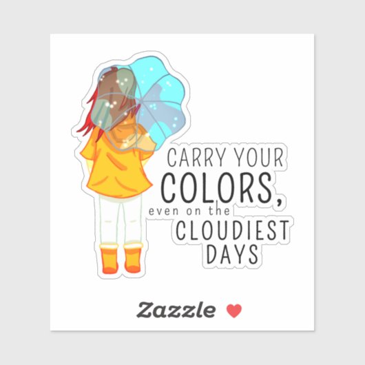 Mädchen mit Regenschirm in Wind Positives Zitat Aufkleber (Blatt)