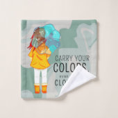 Mädchen mit Regenschirm in Wind Positives Zitat Badhandtuch Set (Waschlappen)