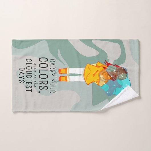 Mädchen mit Regenschirm in Wind Positives Zitat Badhandtuch Set (Handtuch)