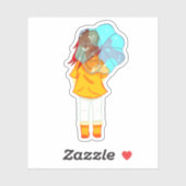 Mädchen mit Regenschirm in Wind Zeichnend Aufkleber (Blatt)