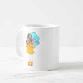 Mädchen mit Regenschirm in Wind Zeichnend Kaffeetasse (Vorderseite Links)
