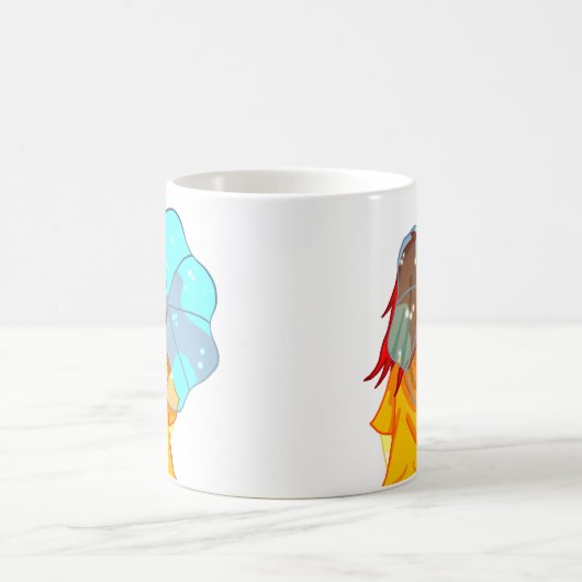 Mädchen mit Regenschirm in Wind Zeichnend Kaffeetasse (Mittel)