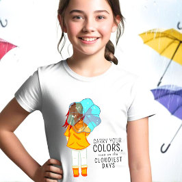 Mädchen mit Regenschirm in Wind Zeichnend T-Shirt