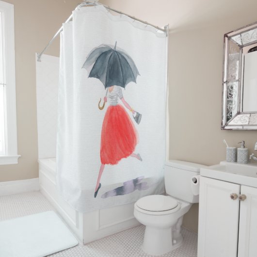 Mädchen mit Regenschirm. Modellierung.  Duschvorhang (Beispiel)