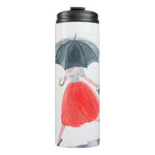Mädchen mit Regenschirm. Modellierung. Thermosbecher